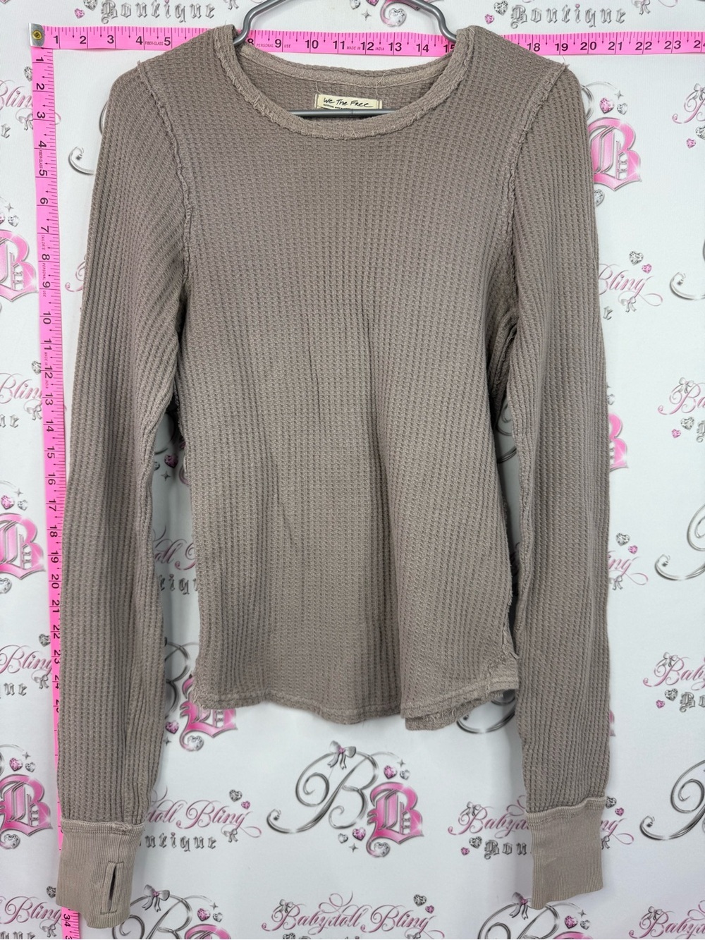 We The Free Taupe Waffle-Knit Long Sleeve Top